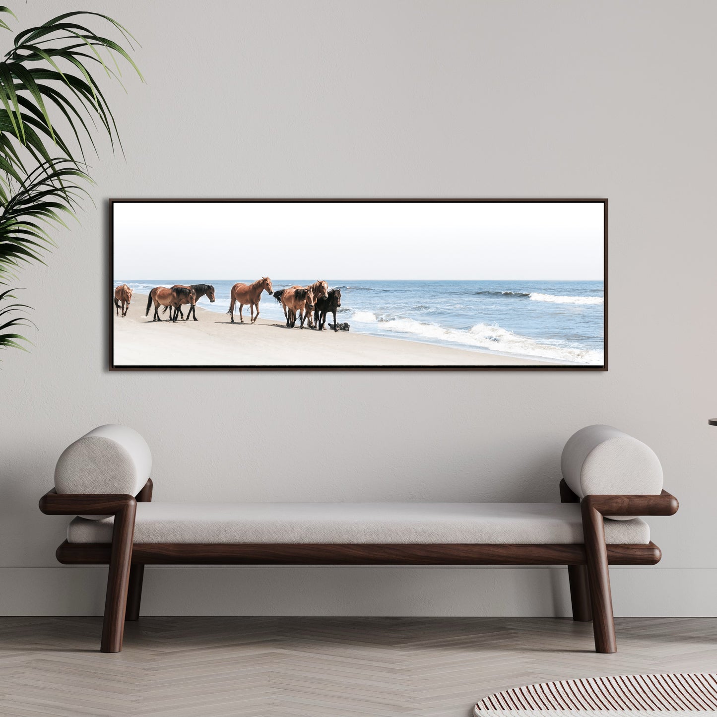 Floating Frame Canvas - Coastal Wild Mustangs of Corolla Beach, Outer Banks